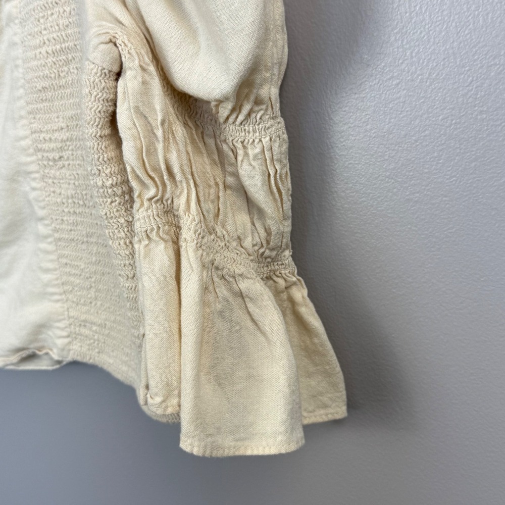 Urban Outfitters Smocked‎ Juliet Sleeve Crop Women's L Cream Square Neck Ruffle - Picture 7 of 12